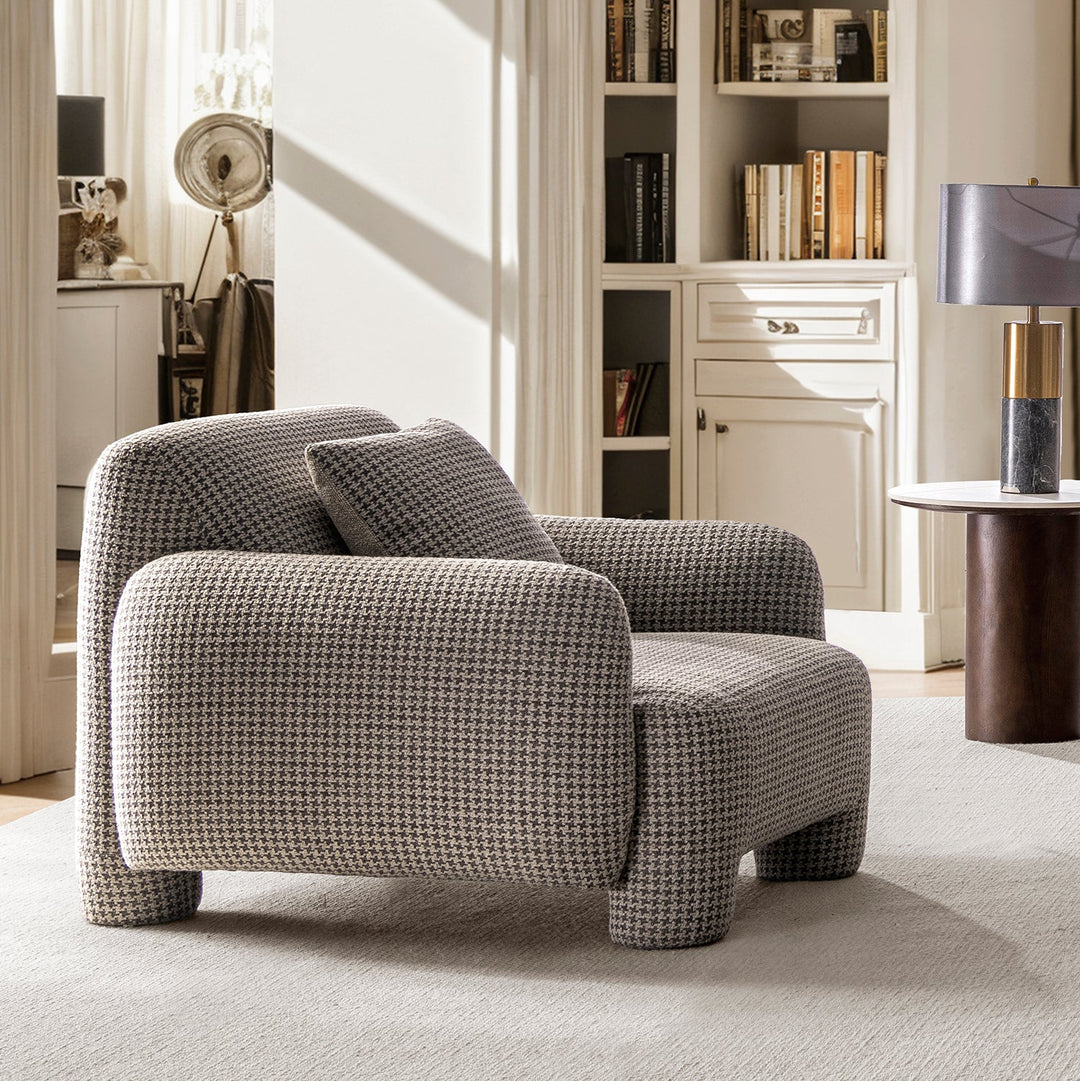 Cream Mixed Weave Fabric 1 Seater Sofa SYRA