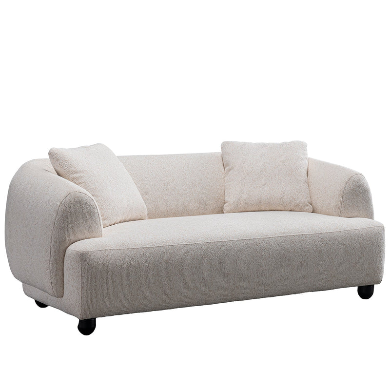 Cream mixed weave fabric 2 seater sofa puffy in real life style.