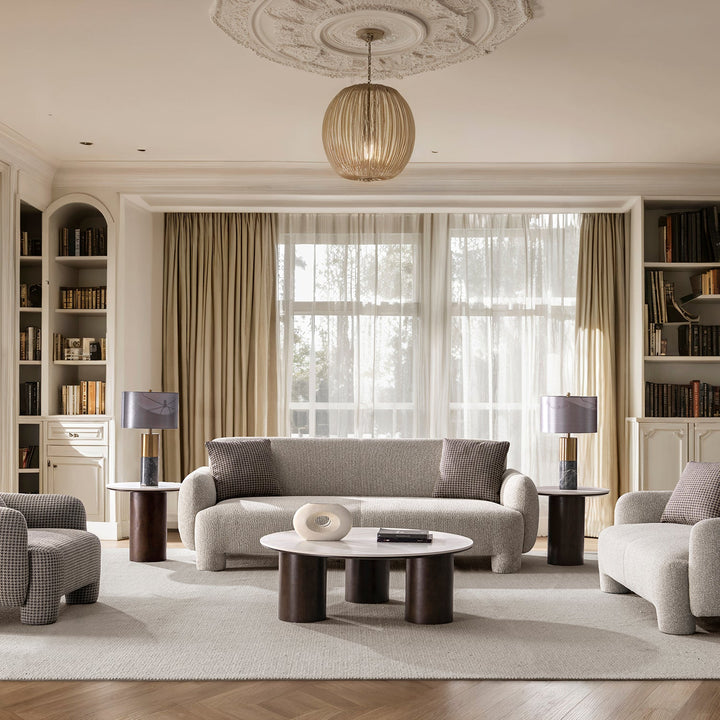 Cream Mixed Weave Fabric 3 Seater Sofa SYRA