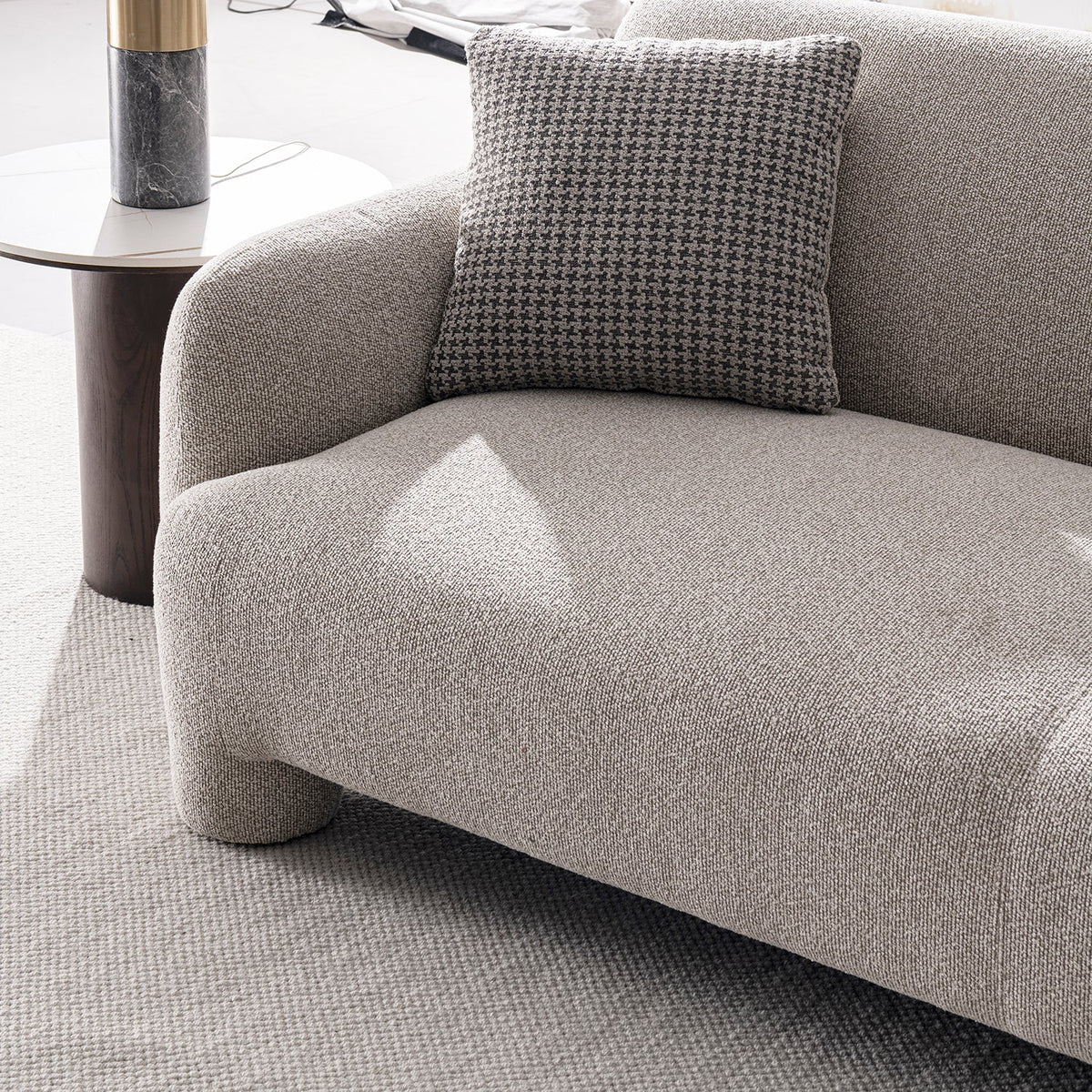 Cream mixed weave fabric 3 seater sofa syra in real life style.
