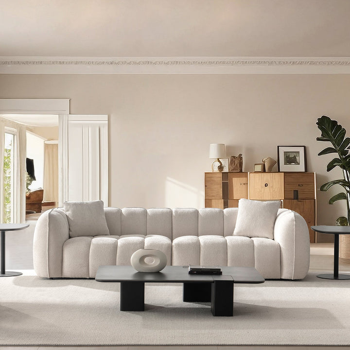 Cream Mixed Weave Fabric 4 Seater Sofa PUDDY