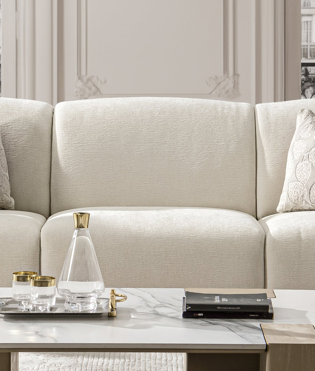 Cream Mixed Weave Fabric Modular Armless 1 Seater Sofa LUNAR