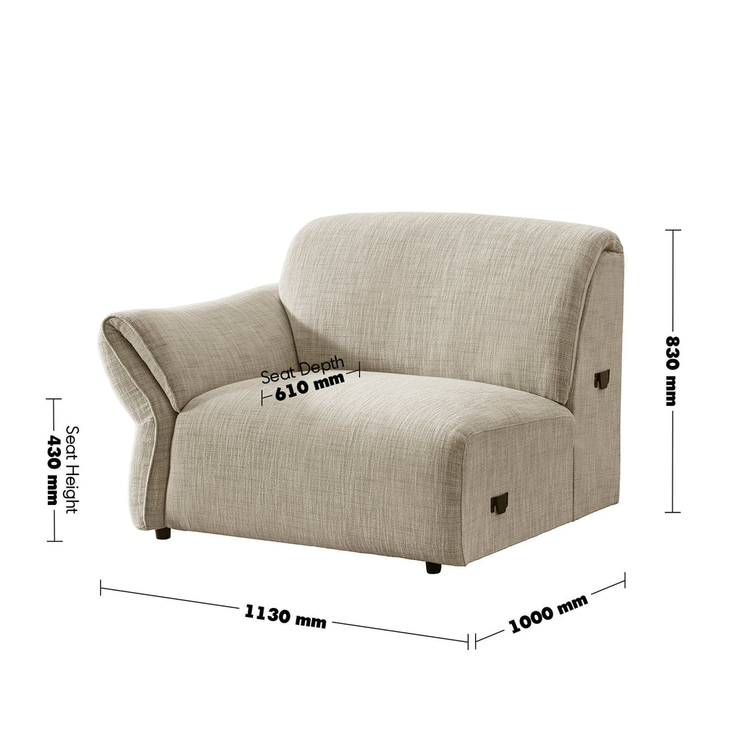 Cream Mixed Weave Fabric Modular Corner 1 Seater Sofa LUNAR