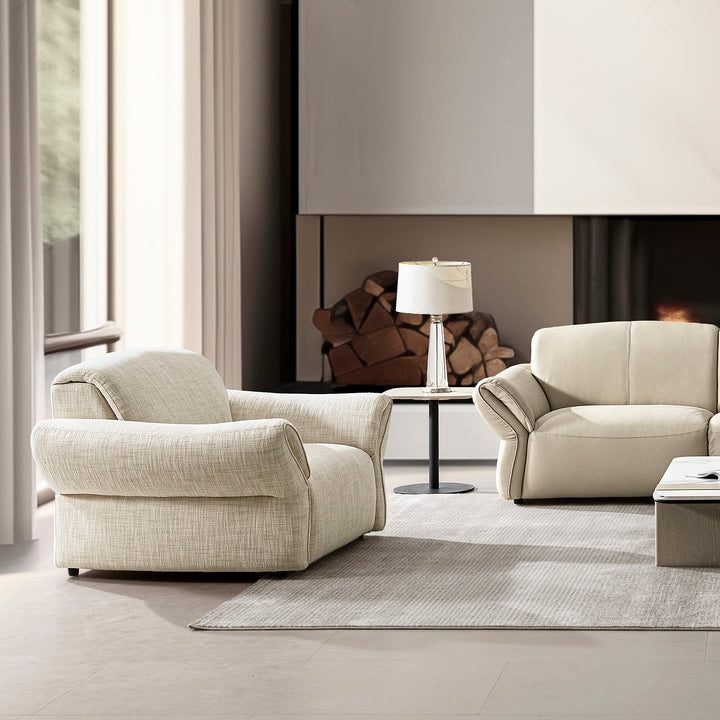 Cream Mixed Weave Fabric Modular Corner 1 Seater Sofa LUNAR