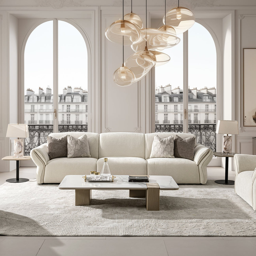 Cream Mixed Weave Fabric Sectional 4 Seater Sofa LUNAR