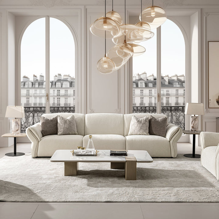 Cream mixed weave fabric sectional 4 seater sofa lunar primary product view.