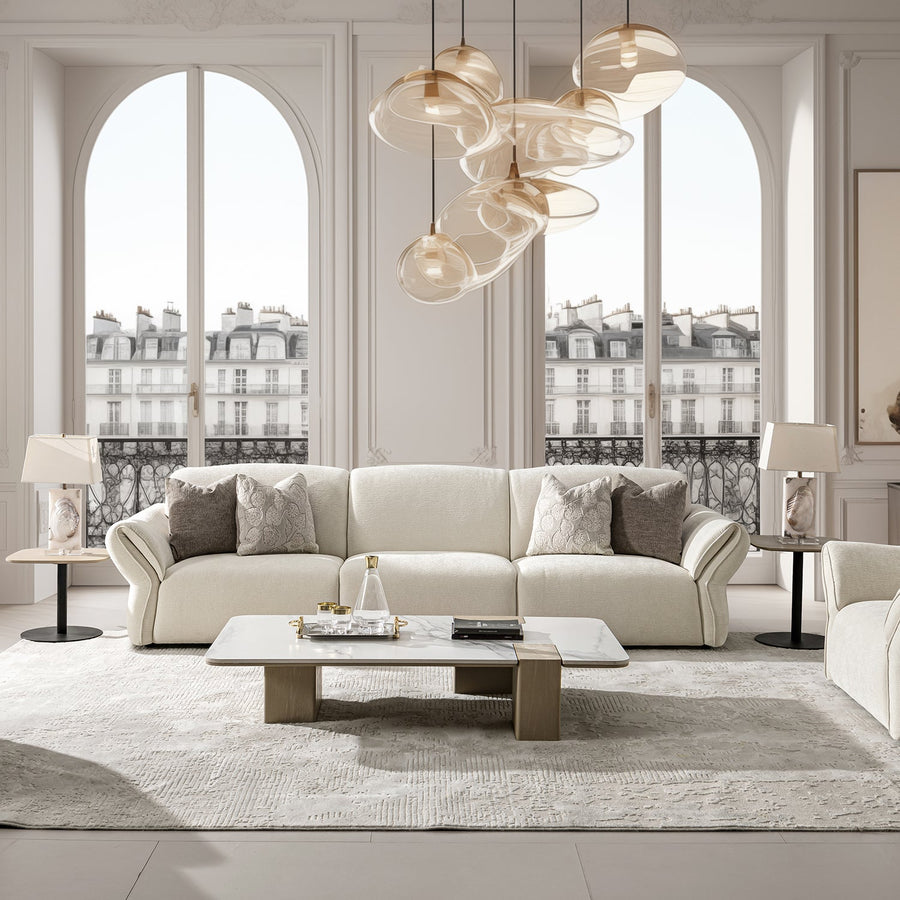 Cream mixed weave fabric sectional 4 seater sofa lunar primary product view.
