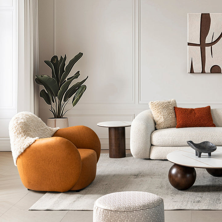 Cream sherpa fabric pu leather 1 seater sofa cocoa primary product view.