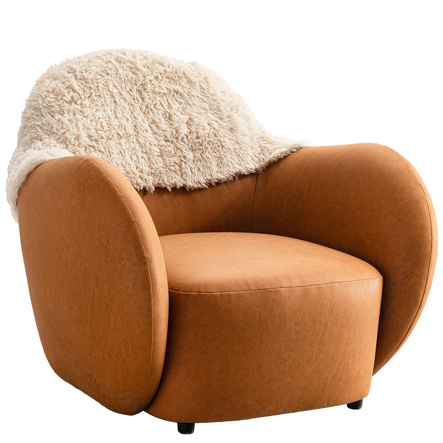 Cream sherpa fabric pu leather 1 seater sofa cocoa in white background.