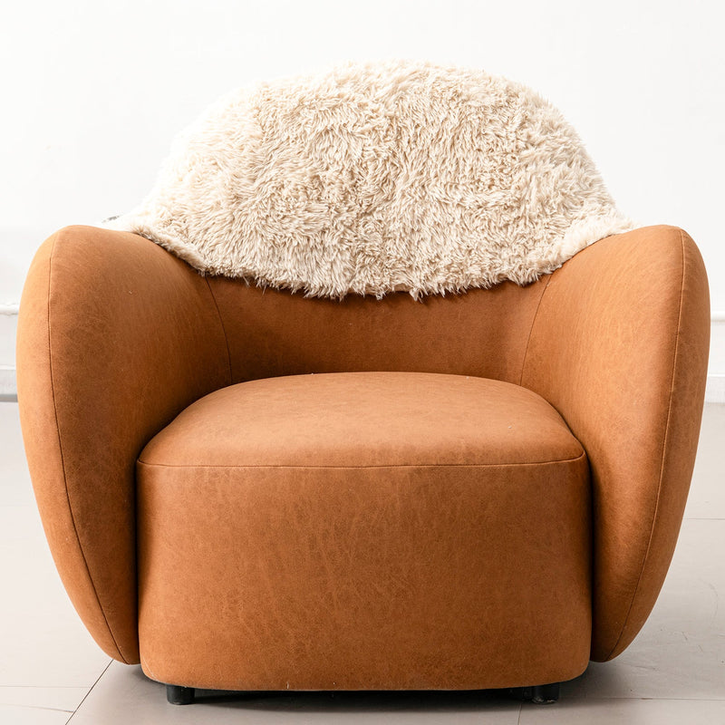 Cream sherpa fabric pu leather 1 seater sofa cocoa with context.