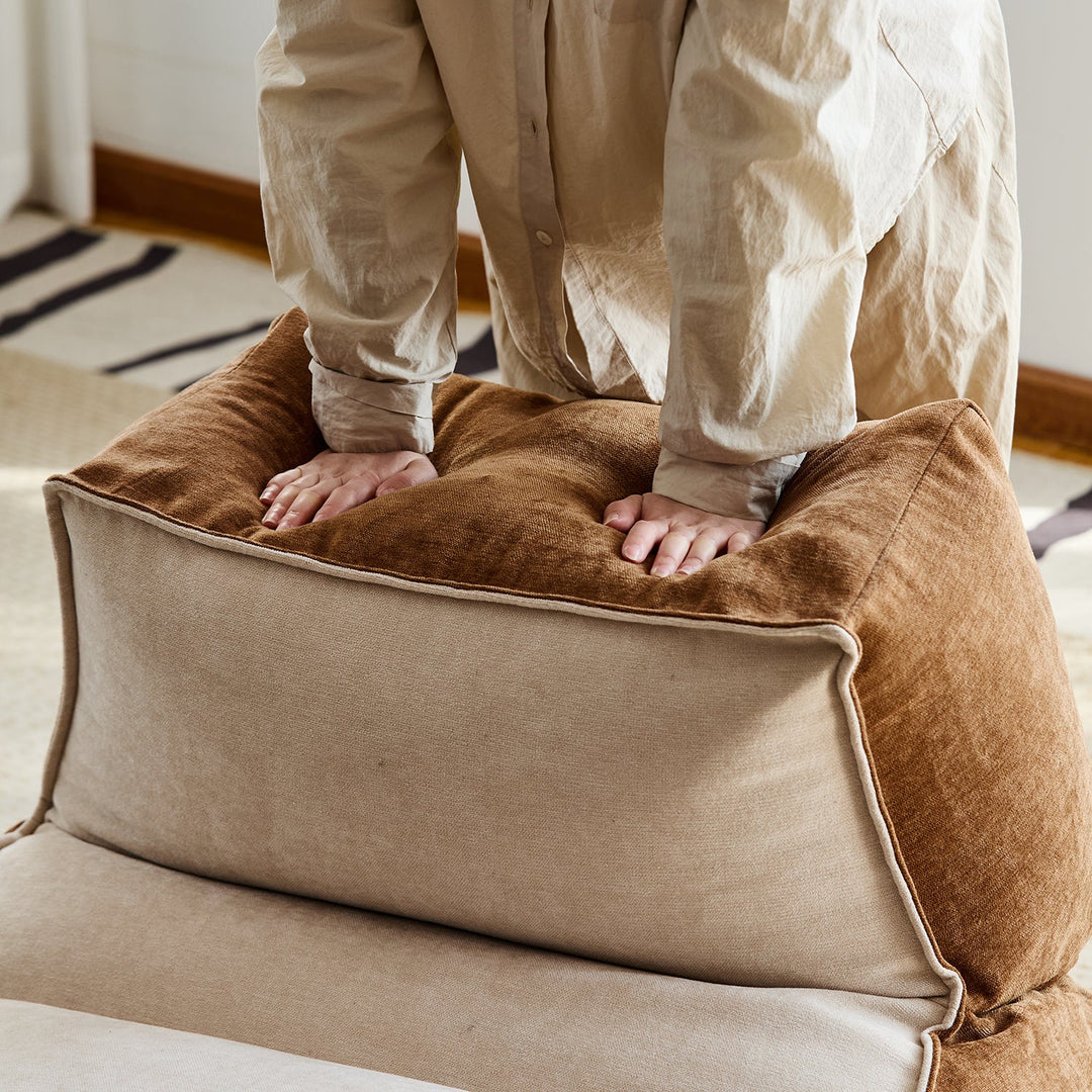 Cream Cotton Fabric Bean Bag 1 Seater Sofa LAZY