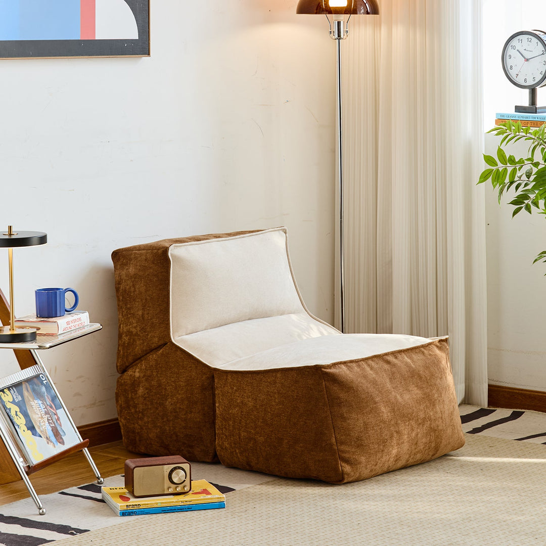 Cream Cotton Fabric Bean Bag 1 Seater Sofa LAZY