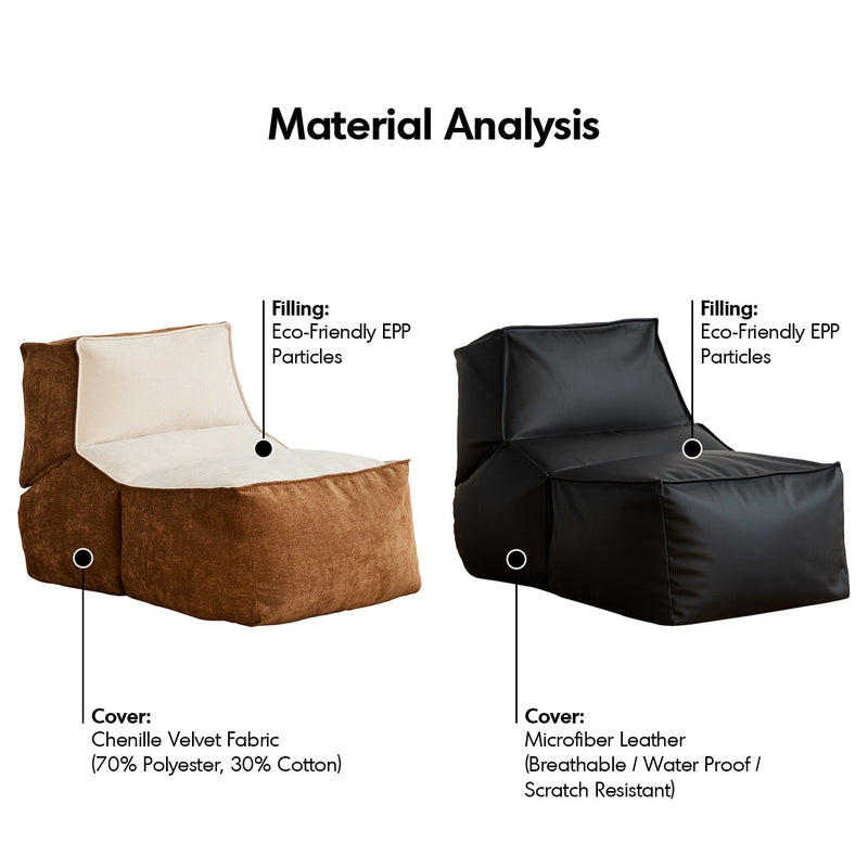 Cream Cotton Fabric Bean Bag 1 Seater Sofa LAZY Material Details Chart