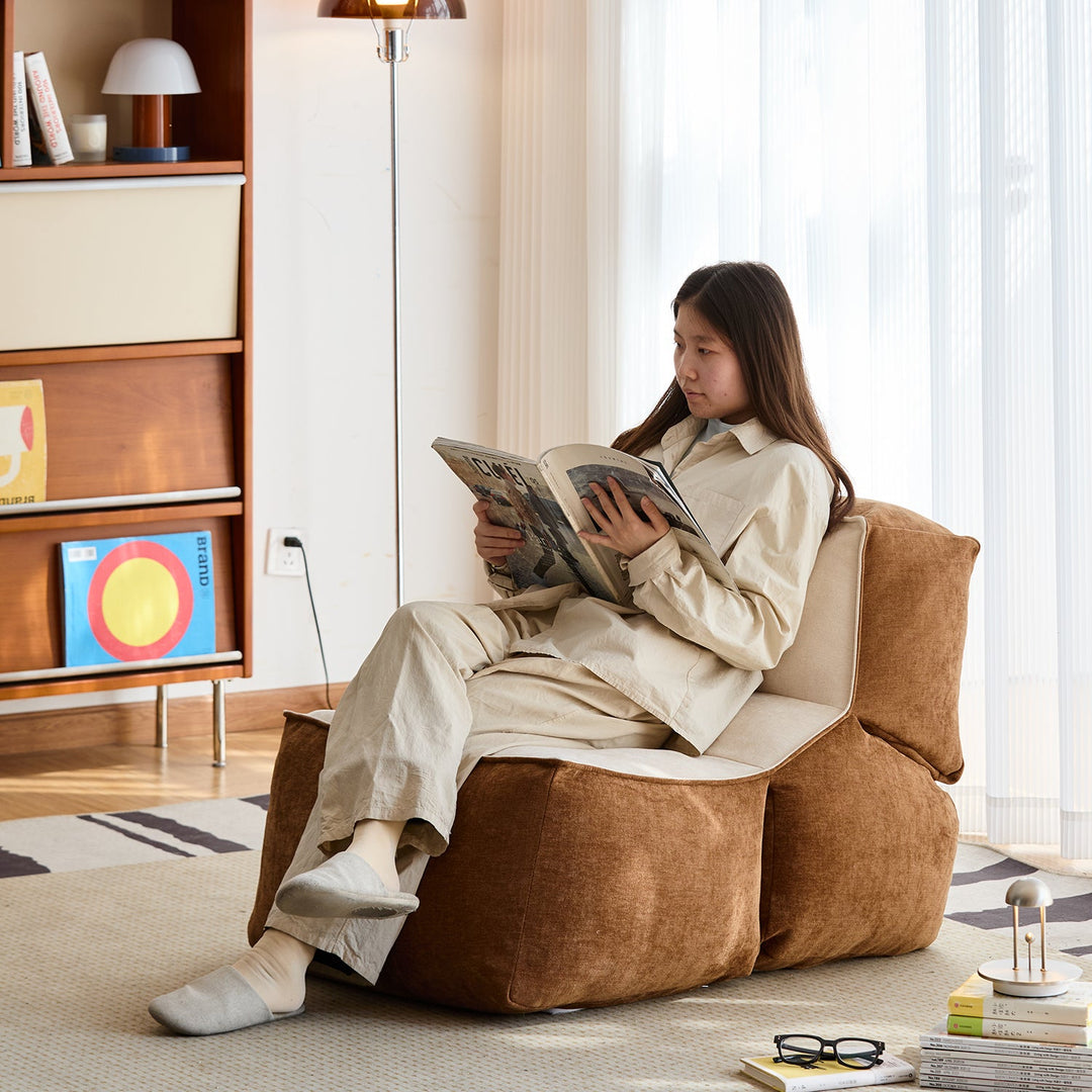 Cream Cotton Fabric Bean Bag 1 Seater Sofa LAZY