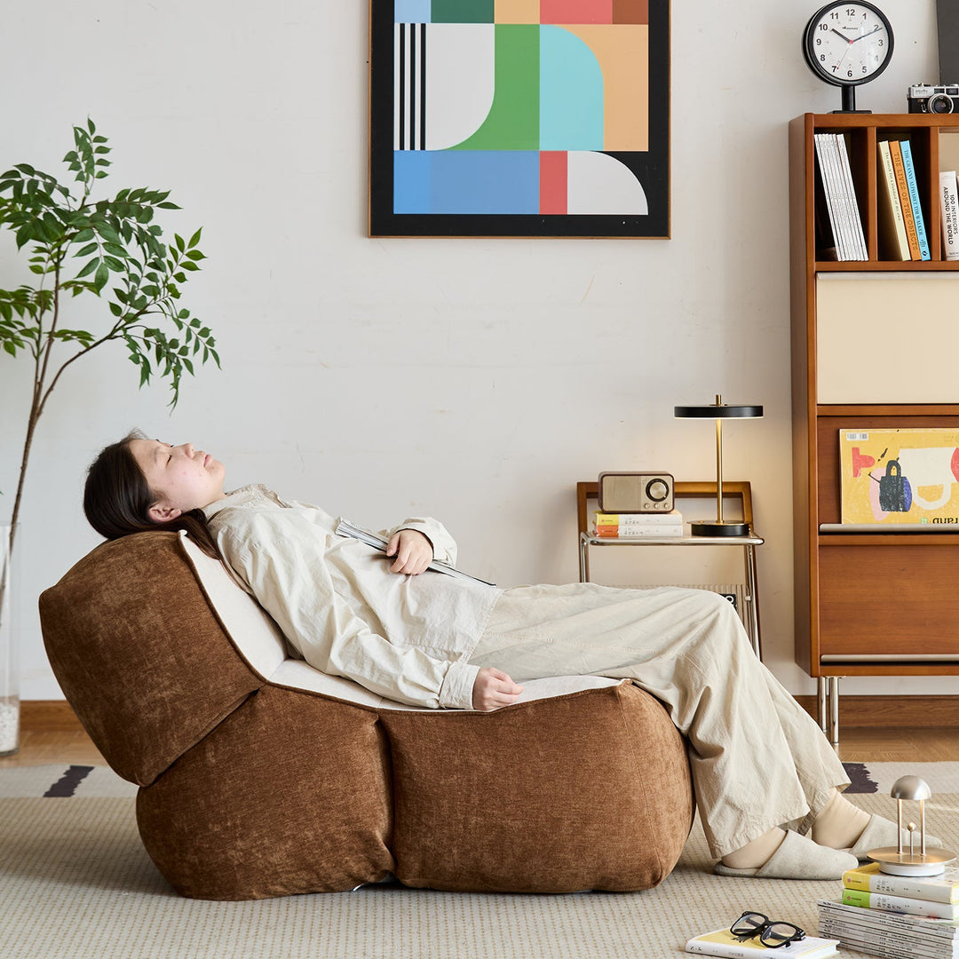 Cream Cotton Fabric Bean Bag 1 Seater Sofa LAZY