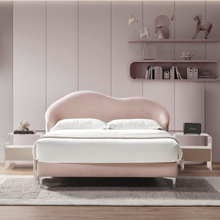 Cream velvet fabric bed frame lula primary product view.
