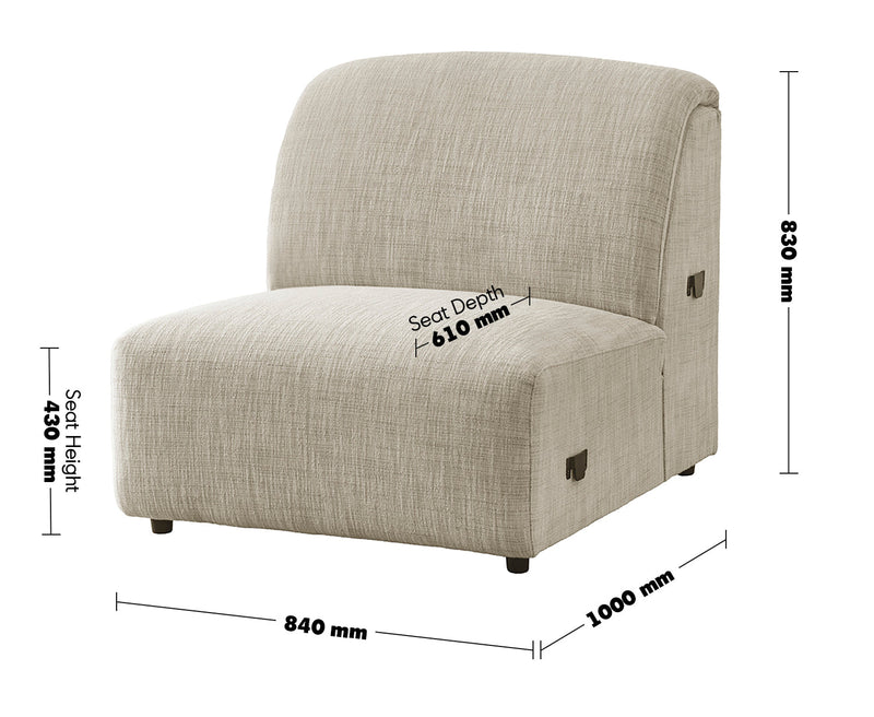 Cream Mixed Weave Fabric Modular Armless 1 Seater Sofa LUNAR Material Details Chart