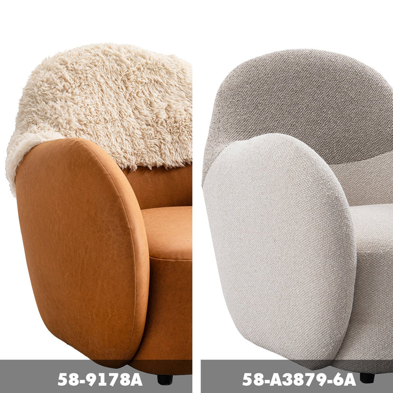 Cream Sherpa Fabric PU Leather 1 Seater Sofa COCOA Color Swatches