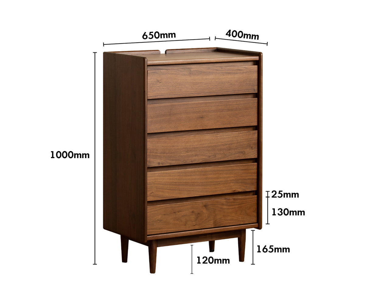 Vintage Walnut Wood Chest Of 5 Drawers VISTA Size Chart