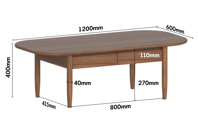 Vintage Walnut Wood Coffee Table VISTA Size Chart