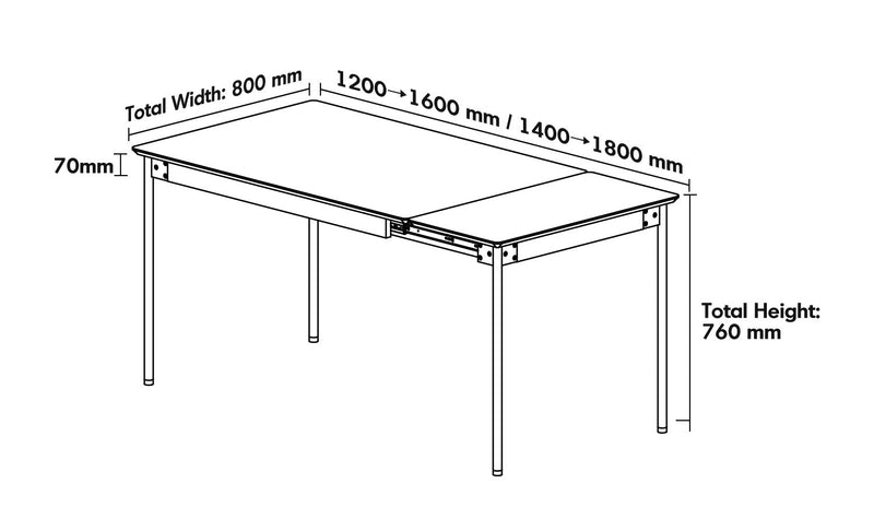 Bauhaus Boxwood Extendable Dining Table SEASON Size Chart