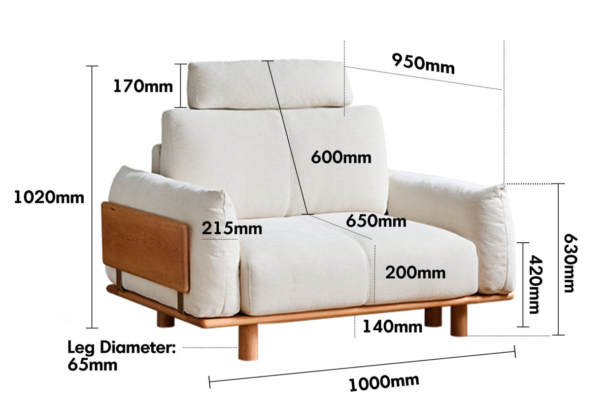 Scandinavian Mixed Weave Fabric 1 Seater Sofa BESSEN Size Chart