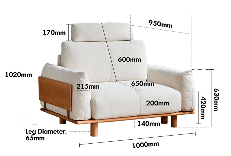 Scandinavian Mixed Weave Fabric 1 Seater Sofa BESSEN Size Chart