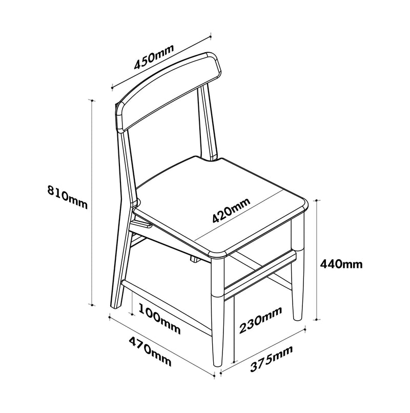 Scandinavian Cherry Wood Dining Chair MODO Size Chart