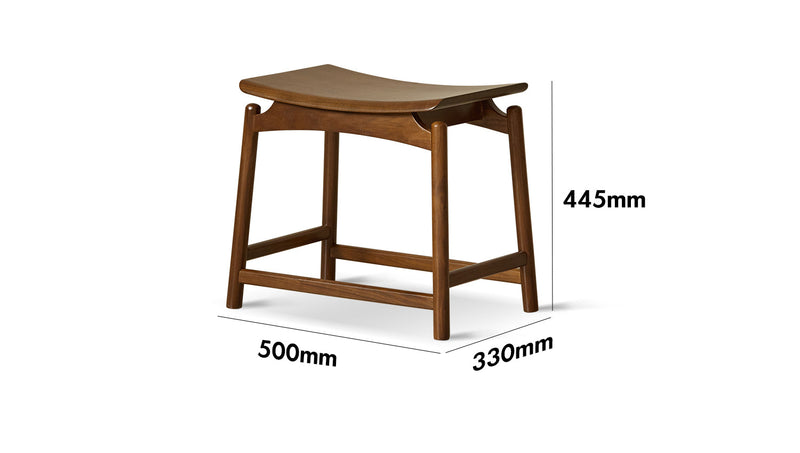 Japandi Walnut Wood Stool ARCUS Size Chart