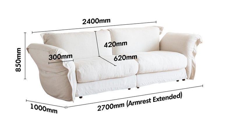 Minimalist Cotton Fabric 3 Seater Sofa BLAIR Size Chart