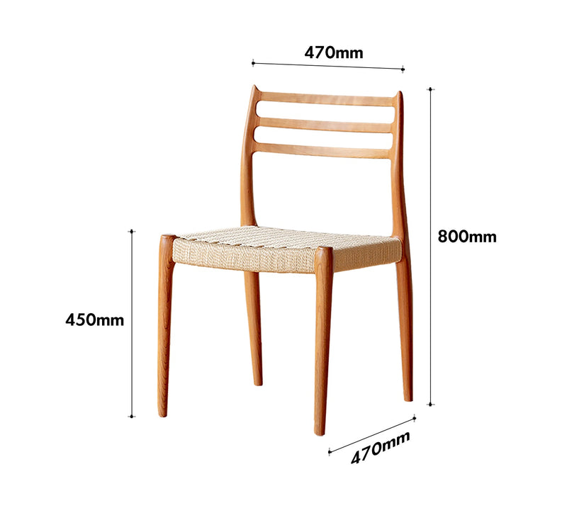 Scandinavian Cherry Wood Woven Rope Dining Chair AUTUMN Size Chart