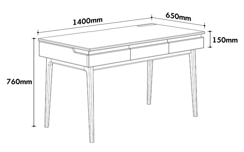 Minimalist Oak Wood Study Table FLOATING LIGHT Size Chart