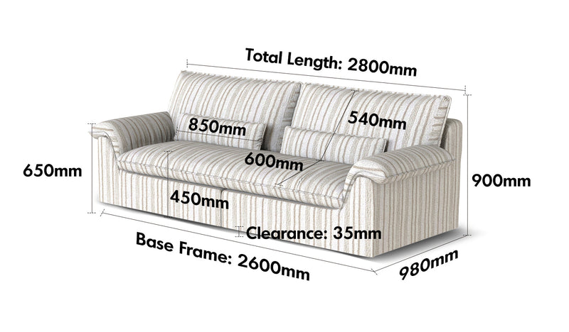Bauhaus Chenille Velvet Fabric 4 Seater Sofa KOALA Size Chart