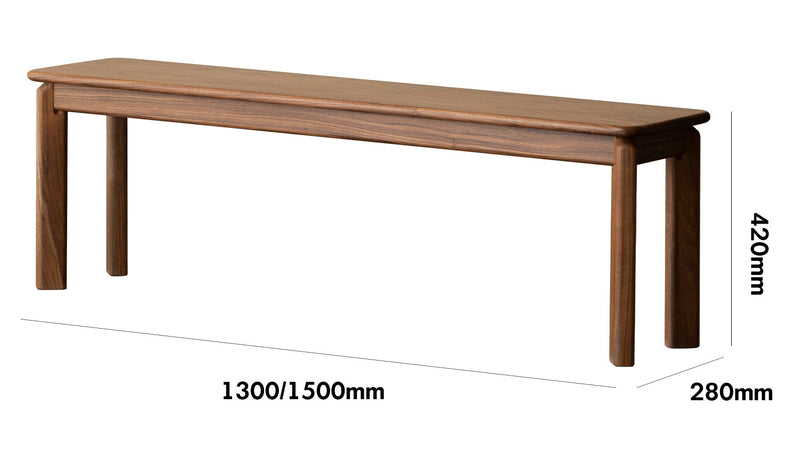 Japandi Walnut Wood Dining Bench RIVERIN Size Chart