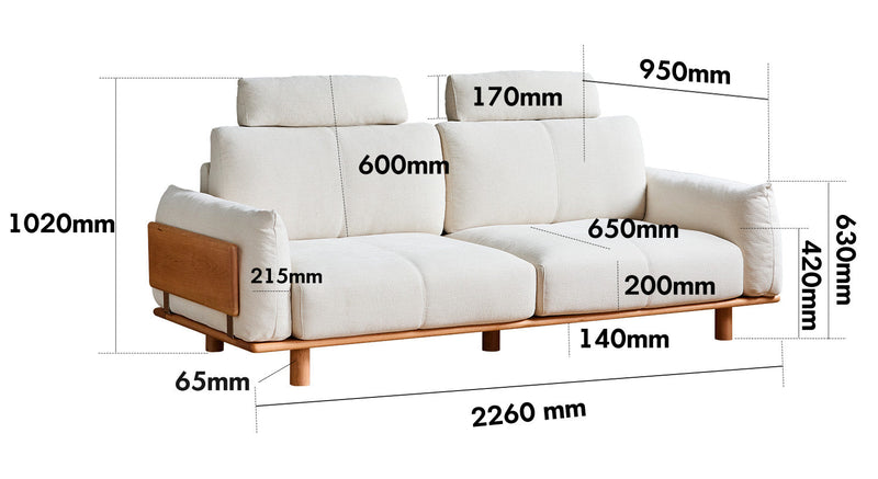 Scandinavian Mixed Weave Fabric 3 Seater Sofa BESSEN Size Chart
