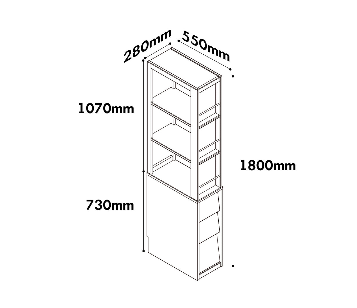 Bauhaus Boxwood Corner Bookshelf MIES Size Chart