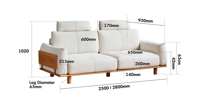 Scandinavian Chenille Velvet Fabric 4 Seater Sofa BESSEN Size Chart