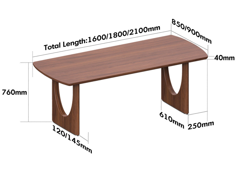 Japandi Walnut Wood Dining Table ROCKWEL Size Chart