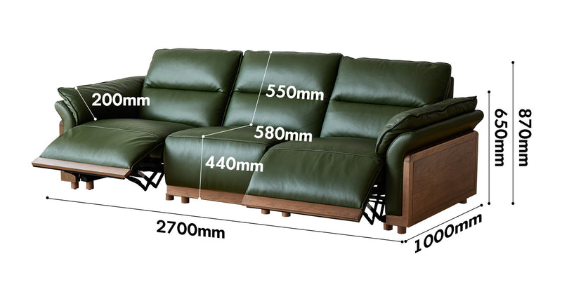 Japandi Walnut Wood Genuine Leather Electric Recliner 4 Seater Sofa EDGELESS Size Chart
