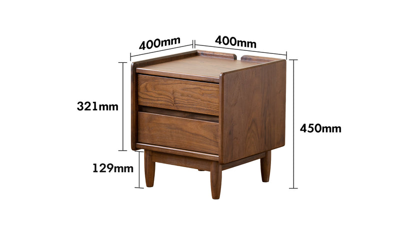 Japandi Walnut Wood Side Table VISTA Size Chart