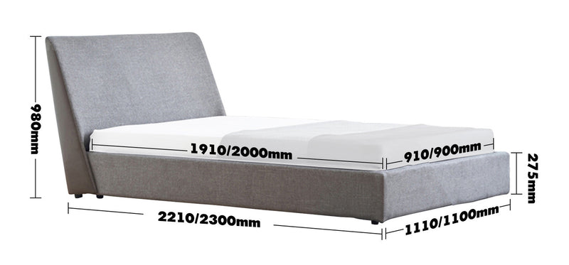 Minimalist Fabric Bed VASELLI Size Chart_2