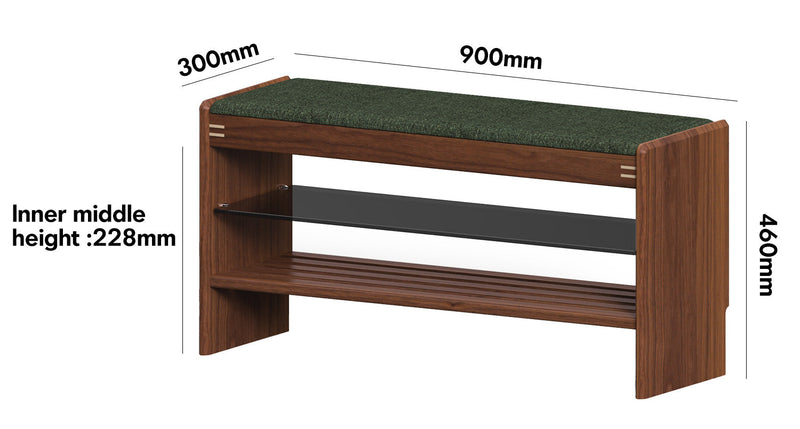 Japandi Walnut Wood Shoe Changing Bench DAWN Size Chart
