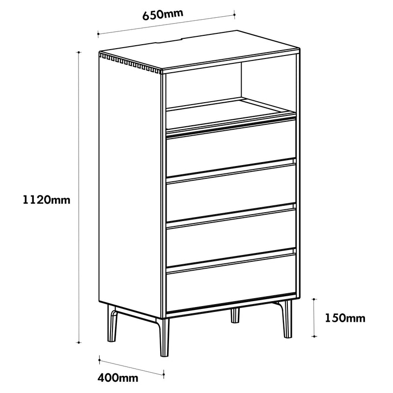 Scandinavian Oak Wood Chest Of 5 Drawers FLOATING LIGHT Size Chart