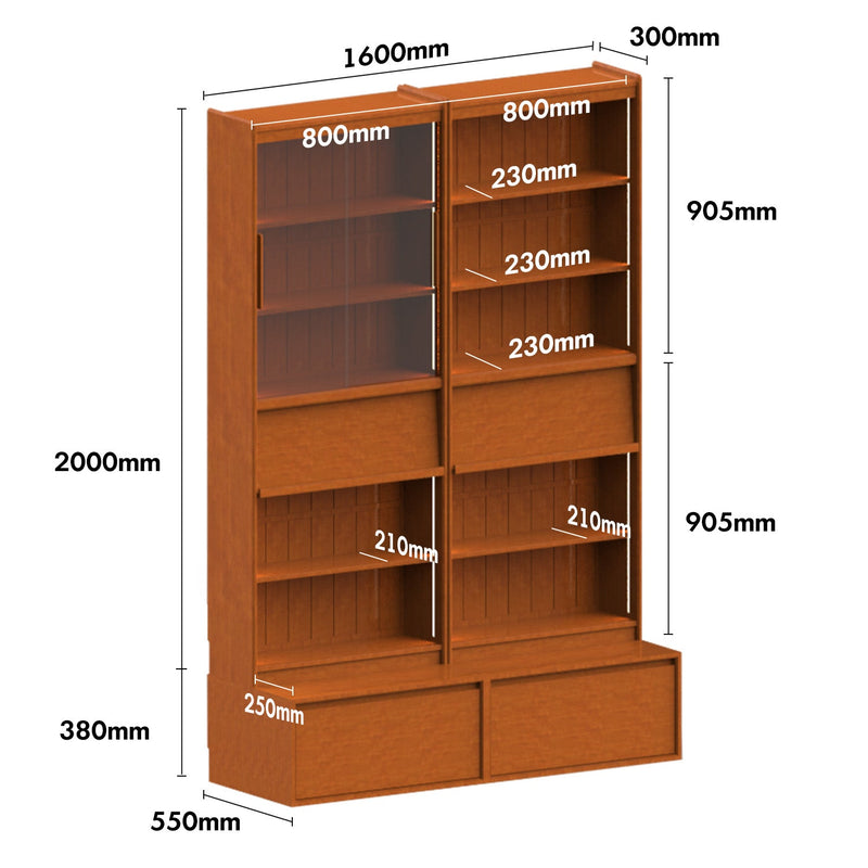 Vintage Boxwood Bookshelf VISTA Size Chart