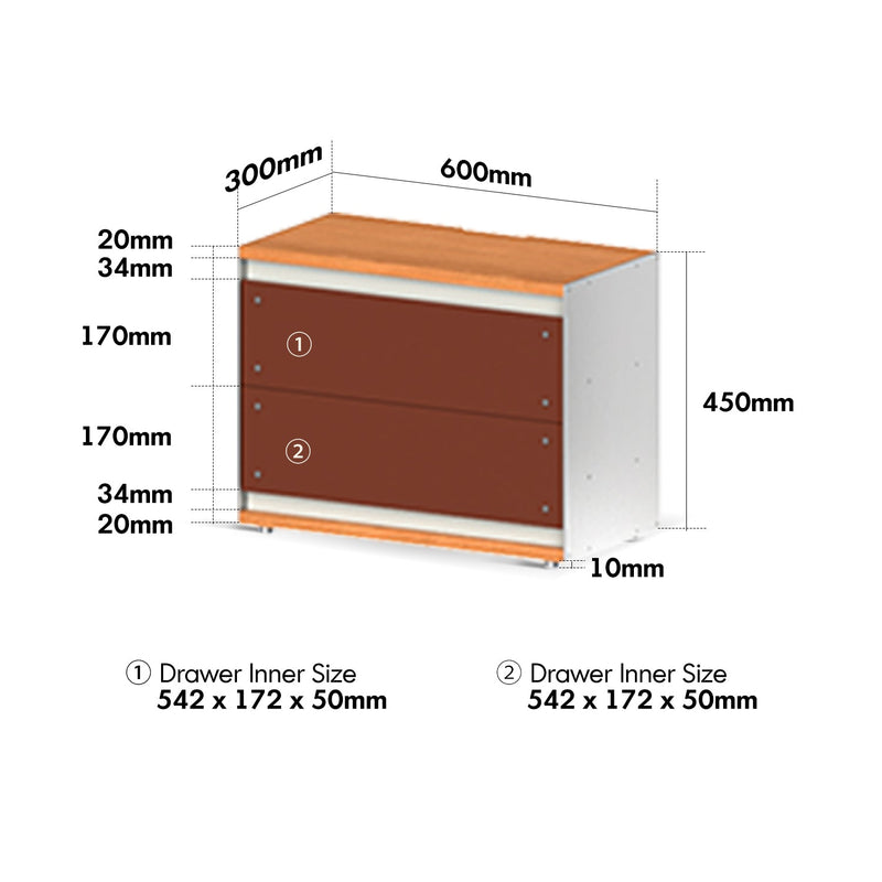 Bauhaus Aluminium Modular Chest Of Drawer GEOMETRIC Size Chart