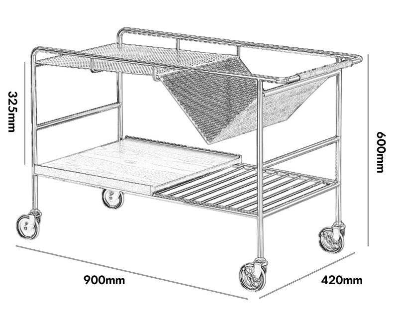 Bauhaus Steel Wheeled Trolley Side Table MANDA Size Chart