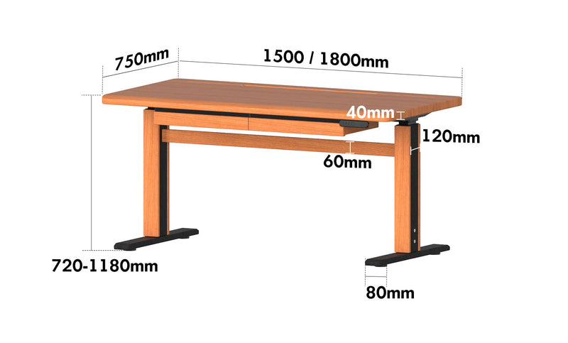 Scandinavian Cherry Wood Electric Height Adjustable Study Table CLOUD LIFTING Size Chart