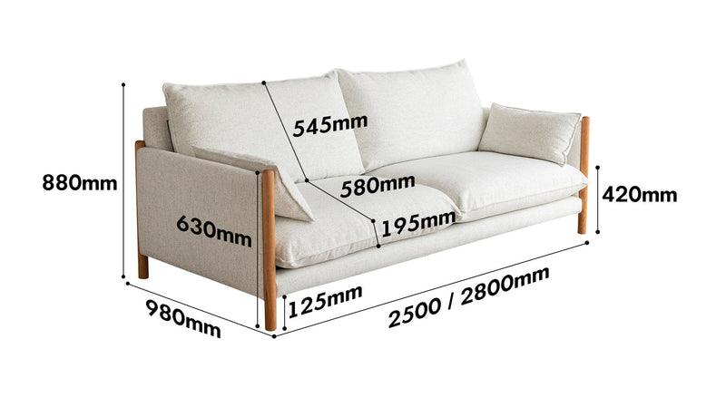 Scandinavian Chenille Velvet Fabric Cherry Wood 4 Seater Sofa SEA SALT Size Chart