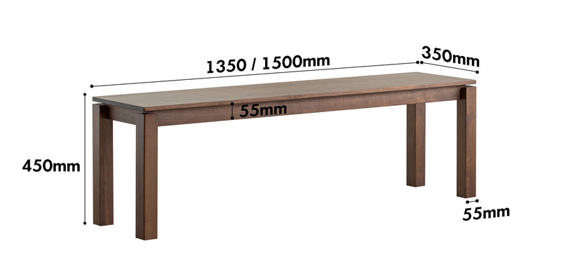 Japandi Walnut Wood Dining Bench COASTAL Size Chart