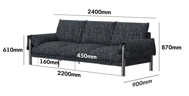 Bauhaus Boucle Fabric 3 Seater Sofa SONG Size Chart